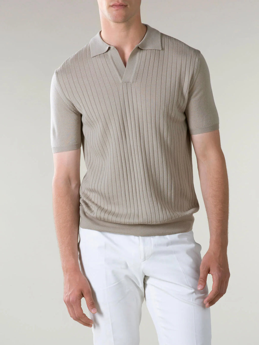 Shortsleeve Buttonless Ribbed Polo Greige